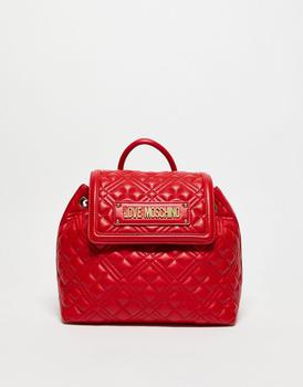 推荐Love Moschino quilted flap over backpack in red商品