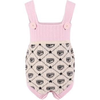 推荐Logo print knitted jumpsuit in pink and beige商品