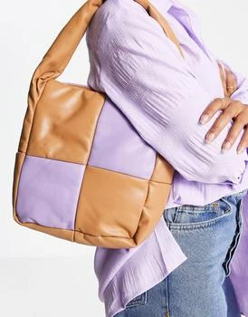 推��荐Mango Carol printed shoulder bag in brown and purple商品