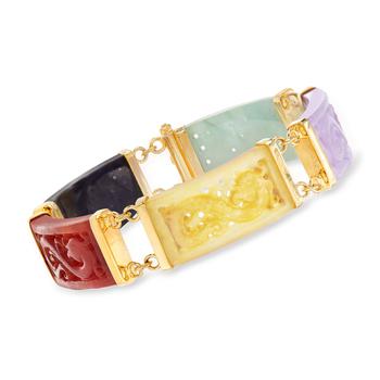 商品Ross-Simons Multicolored Jade Dragon Bracelet With 18kt Gold Over Sterling图片