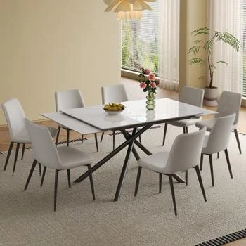 Streamdale Furniture | Streamdale Retractable Sintered Stone Dining Table Set (Table + 8 Chairs),商家Premium Outlets,价格¥9402