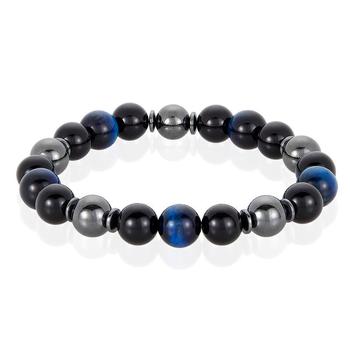 商品Crucible Jewelry | Crucible Los Angeles 10mm Bead Stretch Bracelet Featuring Blue Tiger Eye, Shiny Black Onyx and Magnetic Hematite,商家Premium Outlets,价格¥251图片