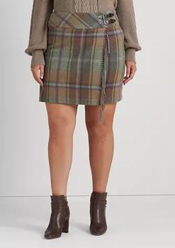 推荐Plus Size Plaid Fringe Trim Tweed Miniskirt商品