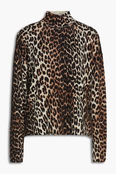 推荐Leopard-print merino wool-blend turtleneck sweater商品
