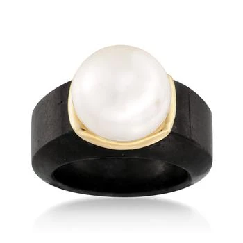 Ross-Simons | Ross-Simons 13-13.5mm Cultured Pearl Ring in Black Jade and 14kt Yellow Gold,商家Premium Outlets,价格¥1350