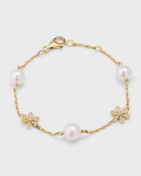 商品Pearls By Shari | 18K Yellow Gold Akoya Pearl and Diamond Daisy Bracelet, 7"L,商家Neiman Marcus,价格¥21727图片