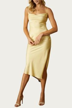 推荐Cowl High-Slit Satin Slip Dress In Light Gold商品