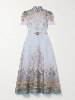 送料込/関税込■ZIMMERMANN■ ペイズリー コットン ミディドレス セール】ケミカル フラワー レース 襟付き ベルトモチーフ 半袖