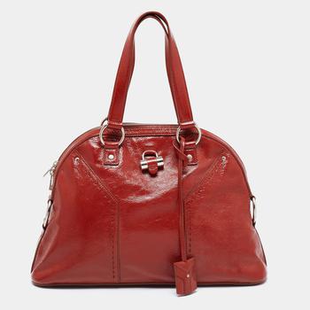 推荐Yves Saint Laurent Rust Brown Patent Leather Large Muse Satchel商品