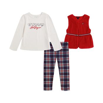 商品Baby Girls Belted Vest, Logo T-shirt and Plaid Leggings, 3 Piece Set图片
