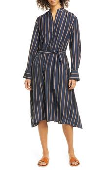 vince dress, Vince | Silky Stripe Panel Tie Waist Midi Dress商品图片 3.2折