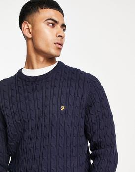 推荐Farah Ludwig cable knit jumper in navy商品