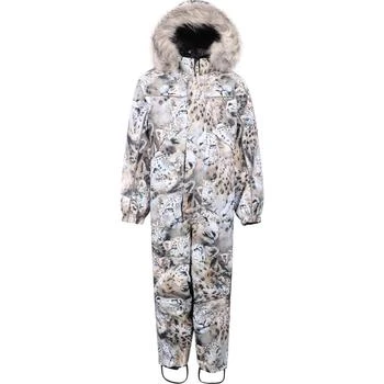 推荐Winter leopards print snowsuit with faux fur hood trim商品
