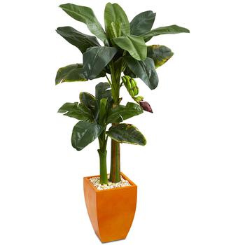 商品NEARLY NATURAL | 5.5' Double Stalk Banana Artificial Tree in Orange Planter,商家Macy's,价格¥2027图片