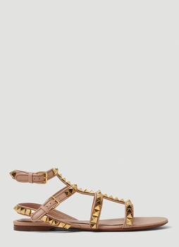 valentino rockstud高跟鞋, Valentino | Rockstud Flat Sandals in Beige商品图片 