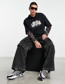 ASOS | ASOS DESIGN oversized hoodie with double layer mesh sleeve and metallic front print商品图片,