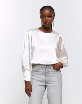 River Island | River Island Satin cuffed long sleeve top in beige - light 