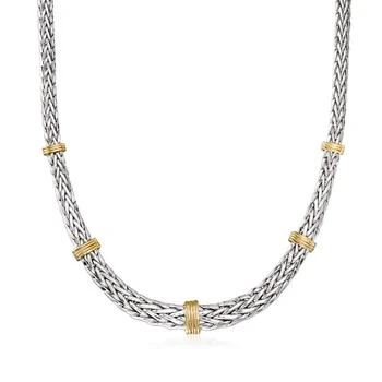 Ross-Simons | Ross-Simons Sterling Silver and 14kt Yellow Gold Wheat-Link Necklace,商家Premium Outlets,价格¥1858