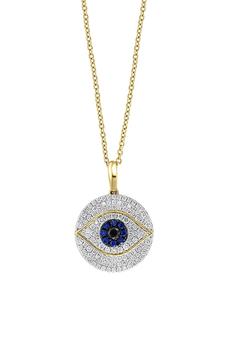 推荐14K Yellow Gold Diamond & Sapphire Evil Eye Pendant Necklace商品