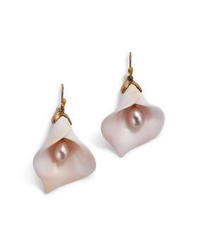 商品18K Yellow Gold Pink Conch & Freshwater Pearl Calla Lily Drop Earrings,商家Bloomingdale's,价格¥11544图片