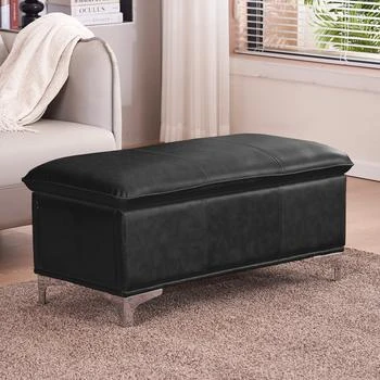Peace Nest | Stylish Faux Leather Storage Ottoman Bench with Silver Metal Legs,商家Premium Outlets,价格¥885