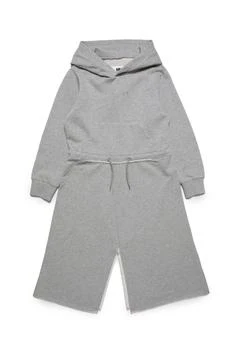 MM6 | Mm6d63u Dress Maison Margiela Hooded Fleece Maxi-dress With Raw Cut Hemline 