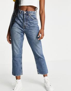 推荐Topshop Editor straight leg jeans in mid wash blue商品
