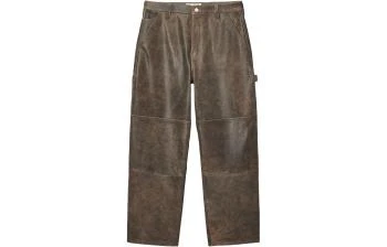 STUSSY | [预售3天]FW23 WORK PANT DISTRESSED LEATHER 美式复古做旧工装皮裤 男女同款 棕色,商家AMRAP,价格¥4150