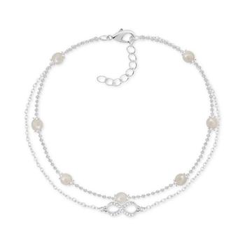 推荐Imitation Pearl & Crystal Infinity Double Row Ankle Bracelet in Silver-Plate商品