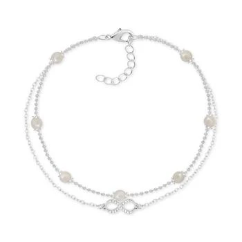Imitation Pearl & Crystal Infinity Double Row Ankle Bracelet in Silver-Plate,价格$14.42