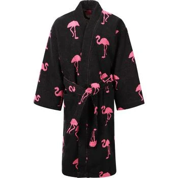 OAS | Pink flamingos print bathrobe in black,商家BAMBINIFASHION,价格¥640