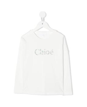 Chloé | Kids White Long-sleeved T-shirt With Marbled Logo商品图片,