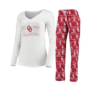 Concepts Sport | Women's Crimson, White Oklahoma Sooners Flagship Long Sleeve T-shirt and Pants Sleep Set,商家Macy's,价格¥406