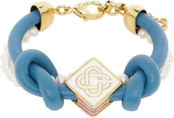 Casablanca | Blue & White Knotted Pearl Bracelet,商家Ssense US,价格¥1549