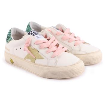 推荐Glittery heel caps logo leather sneakers in white商品