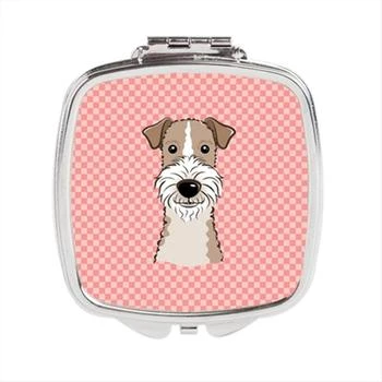 Carolines Treasures | Carolines Treasures BB1247SCM Checkerboard Pink Wire Haired Fox Terrier Compact Mirror, 2.75 x 3 x .3 In.,商家Premium Outlets,价格¥119