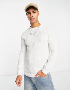 ASOS | ASOS DESIGN muscle fit textured knit jumper in off white商品图片,8.6折