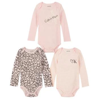 Calvin Klein | Baby Girls Logo, Print and Stripe Long Sleeve Bodysuits, Pack of 3 2.8折