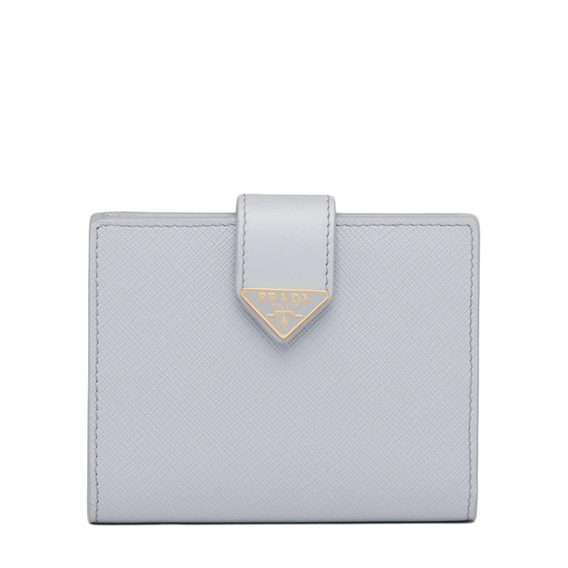 Prada | PRADA/普拉达 22春夏新款 女士小号矢车菊蓝灰色皮革徽标压纹珐琅金扣钱包1MV204_2DYG_F0591商品图片,8折×额外9.5折, 包邮包税, 额外九五折