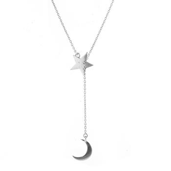 商品Adornia 16-18" adjustable lariat necklace with moon sliding through star + 4" chain drop in 14k yellow gold vermeil .925 sterling silver图片