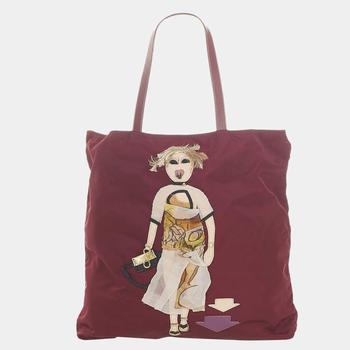 prada包好不好, [二手商品] Prada | Prada Burgundy Tessuto Robot Tote Bag商品图片 2.6折