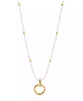 ADORNIA | 29-32" Adjustable 14K Gold Plated Imitation Pearl Beaded Ring Pendant Necklace,商家Macy's,价格¥142