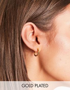 商品ASOS DESIGN 14k gold plated hoop earrings in square molten design图片