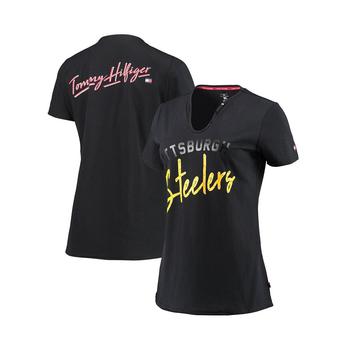 Tommy Hilfiger | Women's Black Pittsburgh Steelers Riley V-Neck T-Shirt商品图片,7.9折