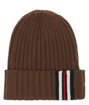 product Burberry Stripe Cuff Ribbed Wool Beanie In Bridle Brown image
