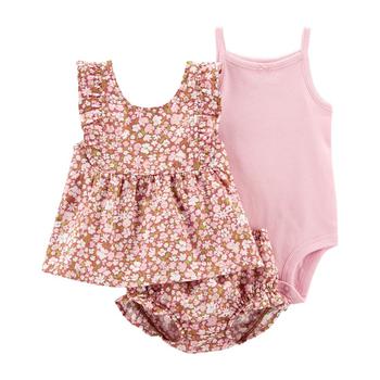 商品Baby Girls Top, Bodysuit and Floral Diaper Cover, 3 Piece Set图片