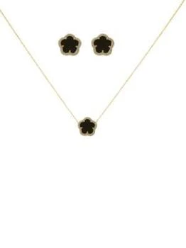 JanKuo | Flower 2-Piece 14K Goldplated & Cubic Zirconia Necklace & Earrings Set,商家Saks OFF 5TH,价格¥484