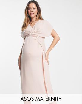 推荐ASOS DESIGN Maternity twist and drape front midi dress in soft pink商品