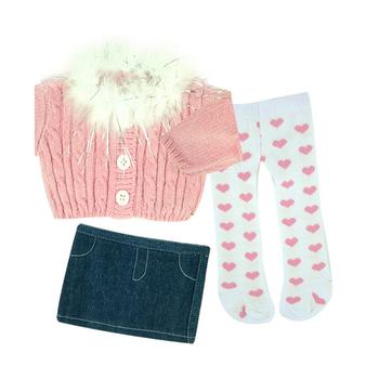 商品- 18" Doll - Trim Chenille Sweater, Denim Skirt, Heart Tights Set, 3 Piece,商家Macy's,价格¥227图片