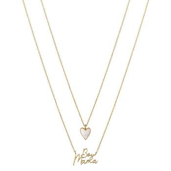 Unwritten | 14K Gold Flash-Plated Mother Of Pearl Heart 'Mama Boy' Faux Duo Necklace with Extender商品图片,6折×额外8.5折, 额外八五折